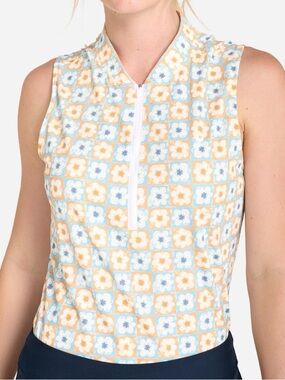 Bad Birdie Golf Shirt Top Womens XL 1/4 Zip Blade Sleeveless Flower Power Preppy